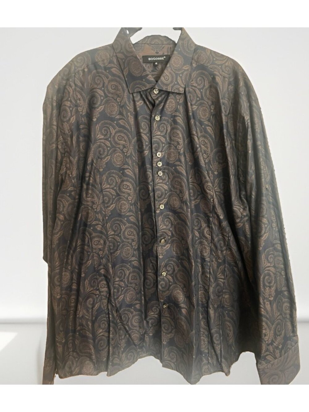 Bogosse men's long sleeve Black Brown Paisley Pierre shirt Size 8 4XL. N